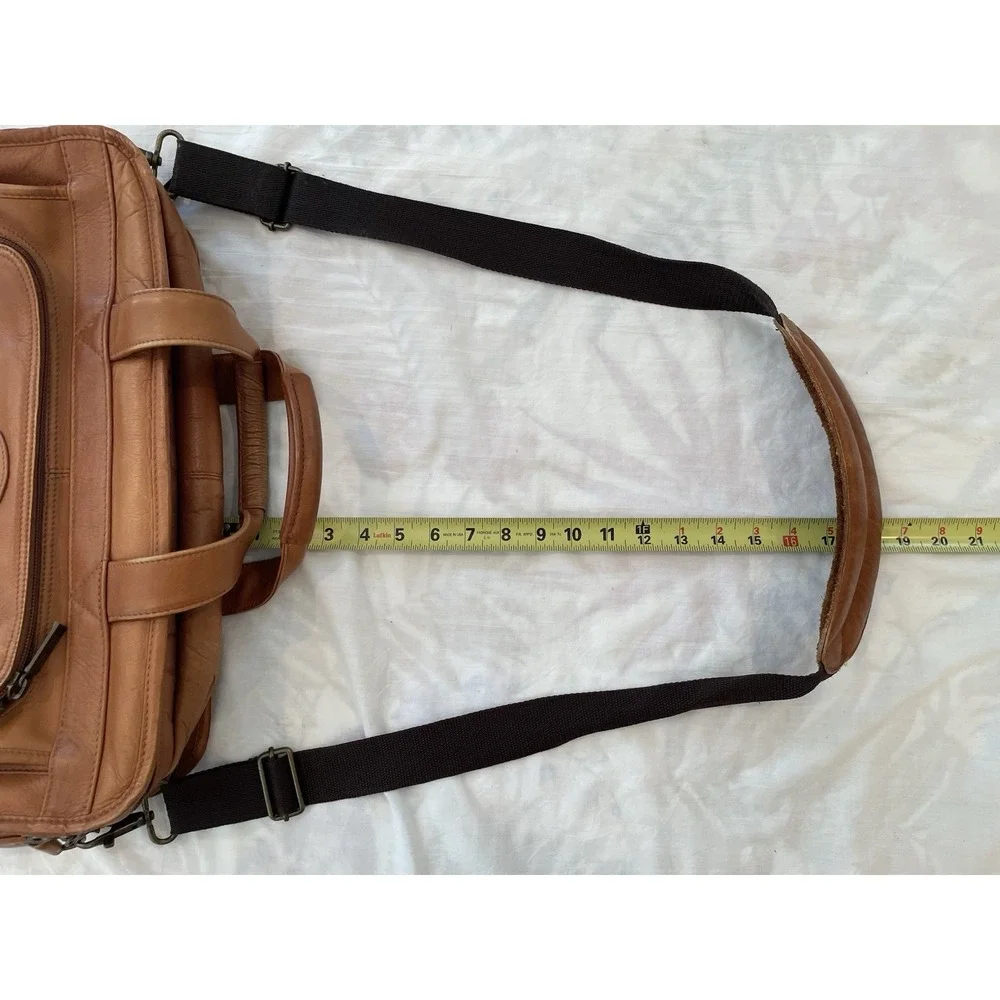 Claire Chase Distressed Tan Leather Laptop Briefcase Shoulder Bag Carry On Large